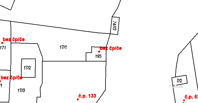 Břvany 107077779 na parcele st. 195 v KÚ Břvany, Katastrální mapa