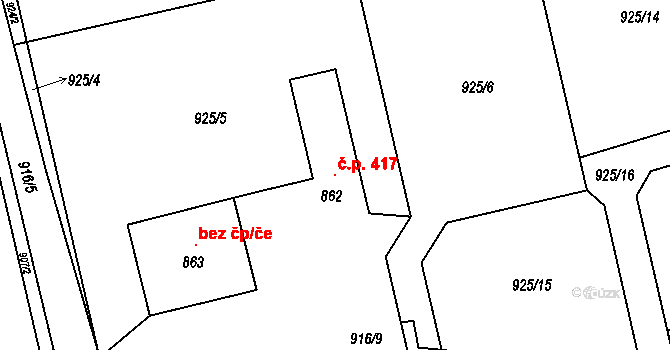 Trnava 417 na parcele st. 862 v KÚ Trnava u Zlína, Katastrální mapa