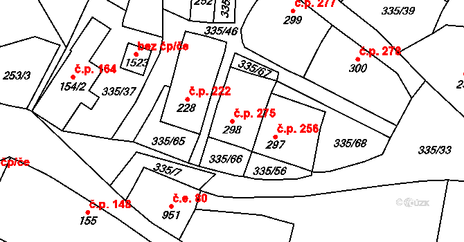 Vranov nad Dyjí 275 na parcele st. 298 v KÚ Vranov nad Dyjí, Katastrální mapa