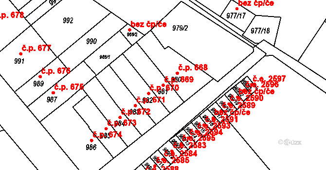 Znojmo 669 na parcele st. 981 v KÚ Znojmo-město, Katastrální mapa