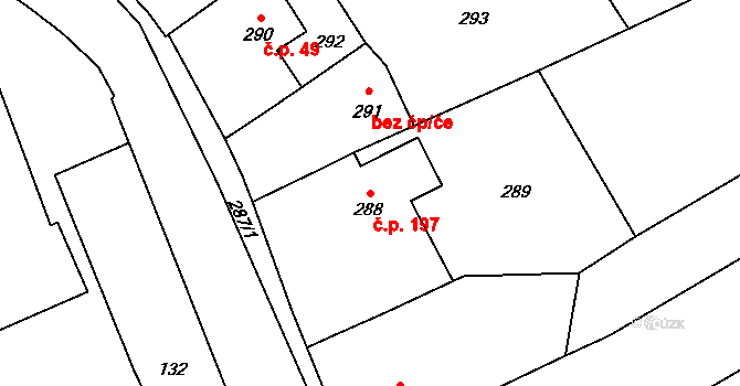 Přerov VII-Čekyně 197, Přerov na parcele st. 288 v KÚ Čekyně, Katastrální mapa