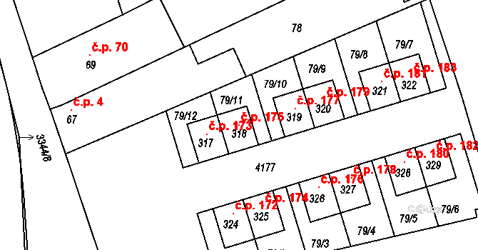 Kozlany 175 na parcele st. 318 v KÚ Kozlany u Vyškova, Katastrální mapa