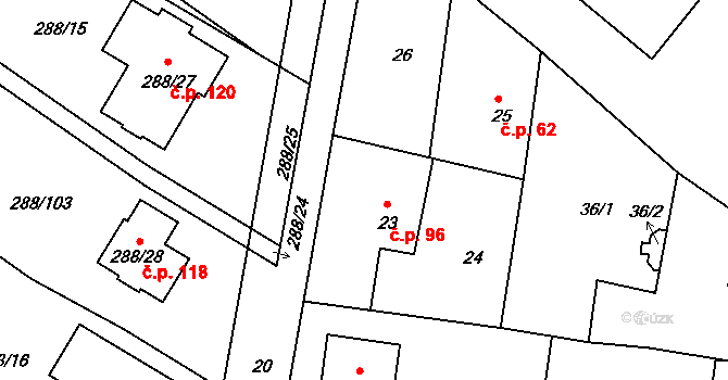 Pávov 96, Jihlava na parcele st. 23 v KÚ Pávov, Katastrální mapa