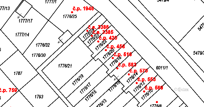 Jihlava 458 na parcele st. 1776/20 v KÚ Jihlava, Katastrální mapa