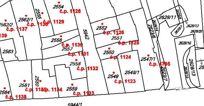 Jihlava 1124 na parcele st. 2550 v KÚ Jihlava, Katastrální mapa