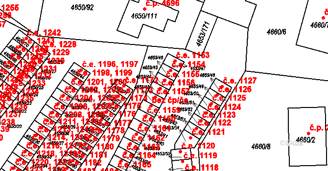 Jihlava 1155 na parcele st. 4653/45 v KÚ Jihlava, Katastrální mapa