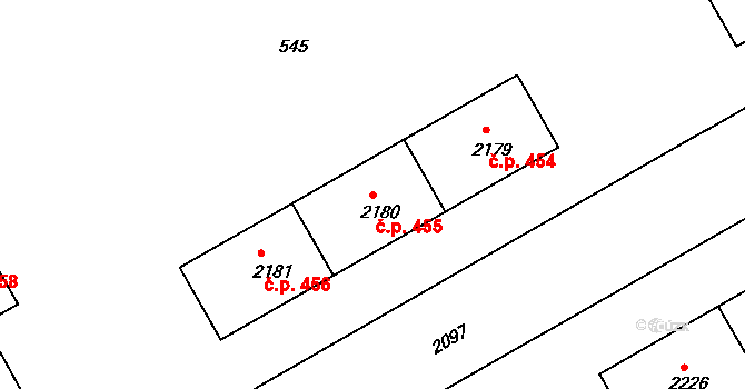 Lyžbice 455, Třinec na parcele st. 2180 v KÚ Lyžbice, Katastrální mapa
