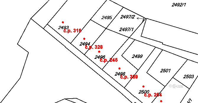 Čelákovice 245 na parcele st. 2496 v KÚ Čelákovice, Katastrální mapa