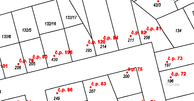 Brandýsek 84 na parcele st. 214 v KÚ Brandýsek, Katastrální mapa