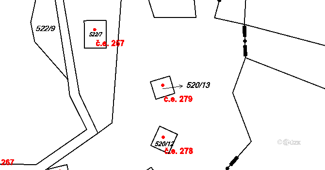 Kamenný Újezdec 279, Kamenný Přívoz na parcele st. 520/13 v KÚ Kamenný Přívoz, Katastrální mapa