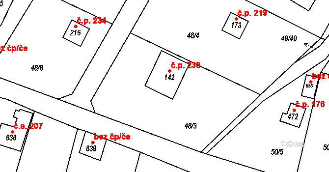 Oleško 238, Březová-Oleško na parcele st. 142 v KÚ Oleško u Zvole, Katastrální mapa