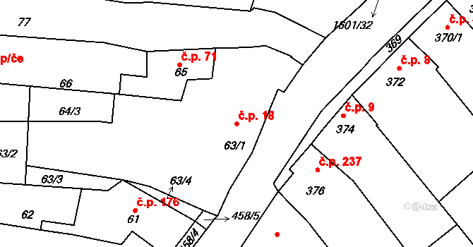 Omice 18 na parcele st. 63/1 v KÚ Omice, Katastrální mapa
