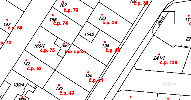 Humny 40, Pchery na parcele st. 124 v KÚ Pchery, Katastrální mapa