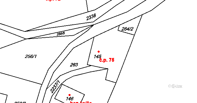 Sosnová 75 na parcele st. 145 v KÚ Sosnová, Katastrální mapa