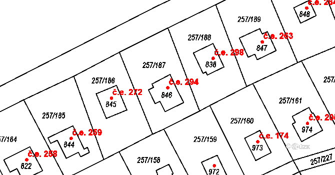 Zlenice 294, Lštění na parcele st. 846 v KÚ Lštění, Katastrální mapa