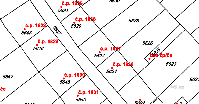 Kročehlavy 1837, Kladno na parcele st. 5627 v KÚ Kročehlavy, Katastrální mapa