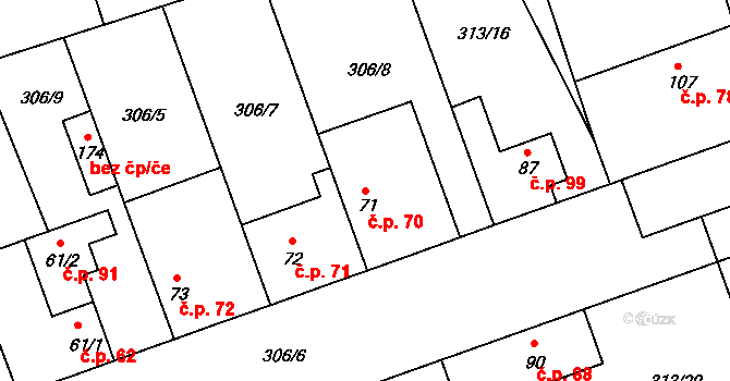Hradišťko I 70, Veltruby na parcele st. 71 v KÚ Hradišťko I, Katastrální mapa