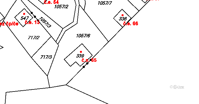 Tehov 65 na parcele st. 339 v KÚ Tehov u Říčan, Katastrální mapa