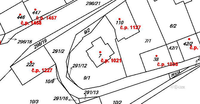 Švermov 1021, Kladno na parcele st. 7 v KÚ Hnidousy, Katastrální mapa