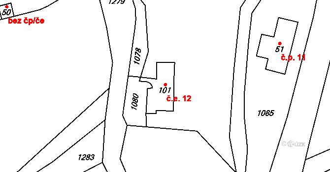 Dolní Oldřiš 12, Bulovka na parcele st. 101 v KÚ Dolní Oldřiš, Katastrální mapa