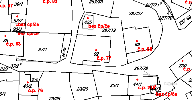 Tetín 77 na parcele st. 92 v KÚ Tetín u Berouna, Katastrální mapa