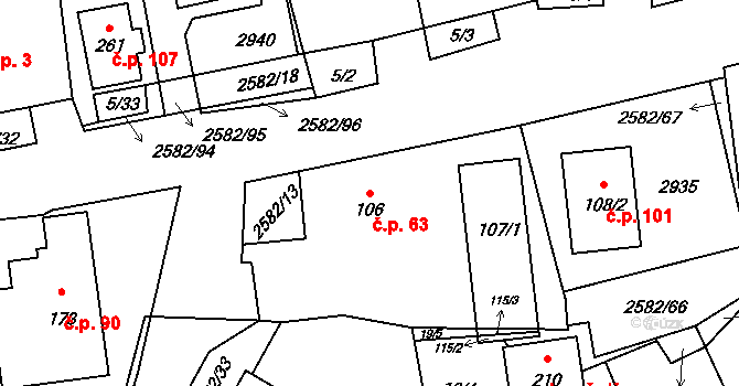 Ctiboř 63 na parcele st. 106 v KÚ Ctiboř u Tachova, Katastrální mapa
