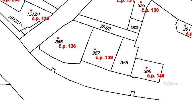 Tachov 139 na parcele st. 357 v KÚ Tachov, Katastrální mapa