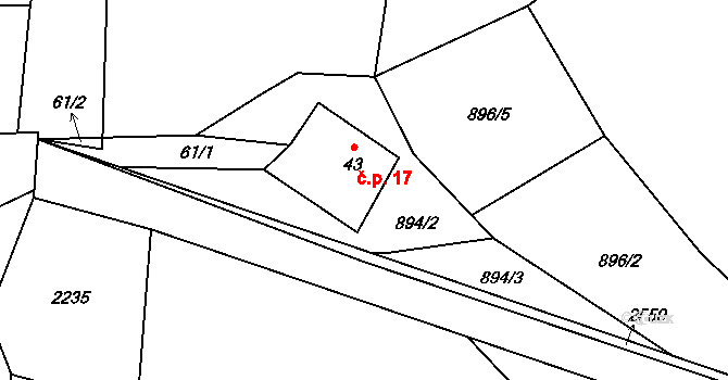 Gruna 17 na parcele st. 43 v KÚ Gruna, Katastrální mapa