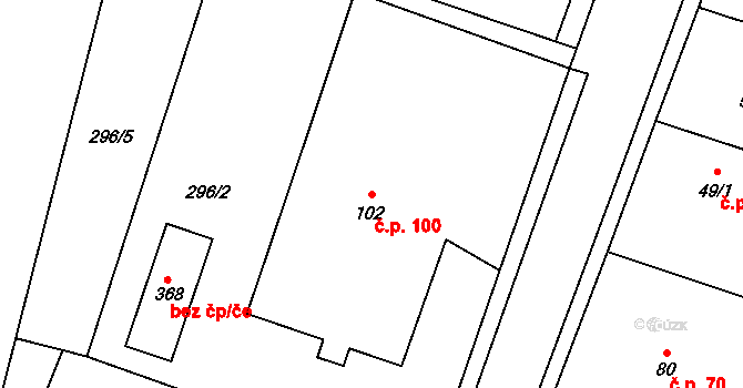 Moravská Chrastová 100, Brněnec na parcele st. 102 v KÚ Moravská Chrastová, Katastrální mapa