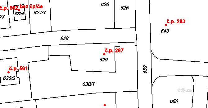 Rakodavy 297, Věrovany na parcele st. 629 v KÚ Věrovany, Katastrální mapa