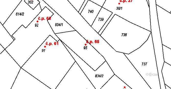 Klučenice 65 na parcele st. 95 v KÚ Klučenice, Katastrální mapa