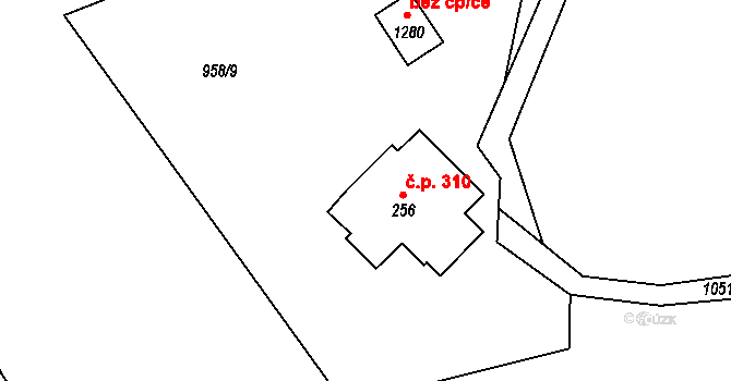 Ryžoviště 310, Harrachov na parcele st. 256 v KÚ Harrachov, Katastrální mapa