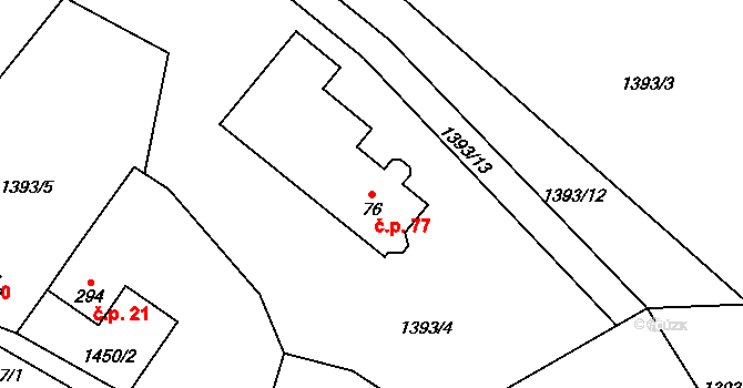 Prlov 77 na parcele st. 76 v KÚ Prlov, Katastrální mapa