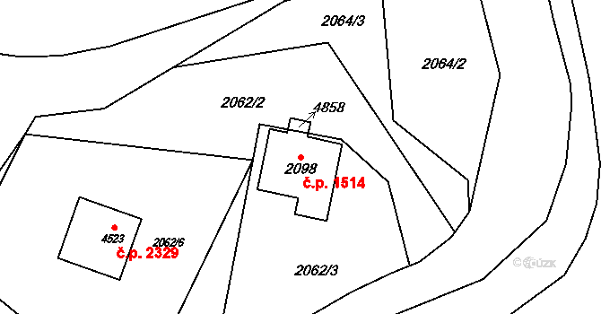 Rožnov pod Radhoštěm 1514 na parcele st. 2098 v KÚ Rožnov pod Radhoštěm, Katastrální mapa