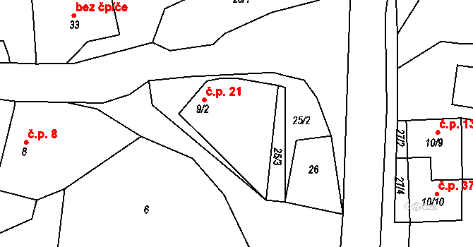 Chotilsko 21 na parcele st. 9/2 v KÚ Chotilsko, Katastrální mapa