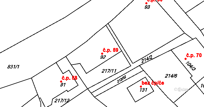 Libošovice 59 na parcele st. 92 v KÚ Libošovice, Katastrální mapa