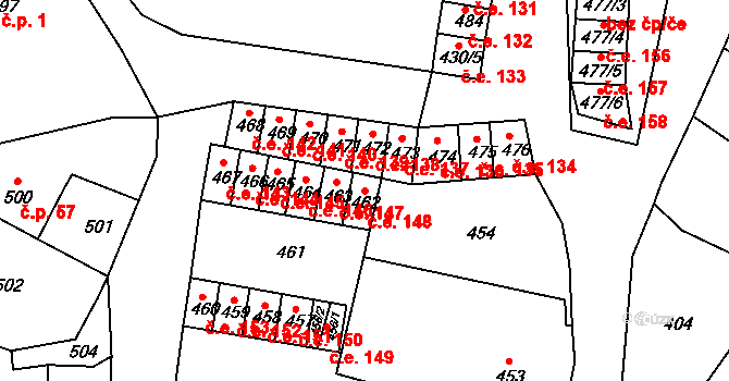 Miřetice u Klášterce nad Ohří 148, Klášterec nad Ohří na parcele st. 462 v KÚ Miřetice u Klášterce nad Ohří, Katastrální mapa