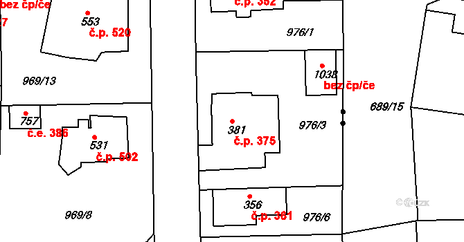 Bohosudov 375, Krupka na parcele st. 381 v KÚ Bohosudov, Katastrální mapa