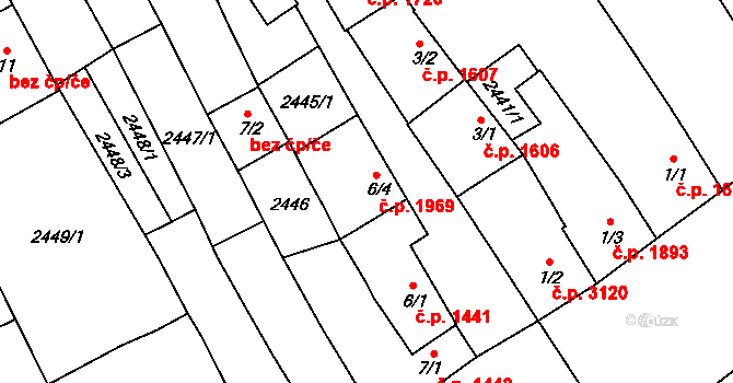 Břeclav 1969 na parcele st. 6/4 v KÚ Břeclav, Katastrální mapa