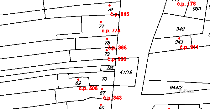 Maloměřice 390, Brno na parcele st. 73 v KÚ Maloměřice, Katastrální mapa