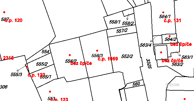 Pelhřimov 1969 na parcele st. 556/3 v KÚ Pelhřimov, Katastrální mapa