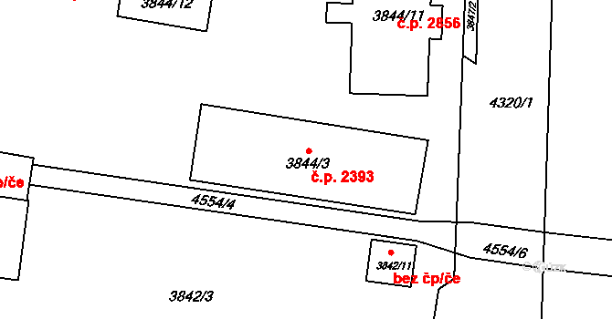 Teplice 2393 na parcele st. 3844/3 v KÚ Teplice, Katastrální mapa