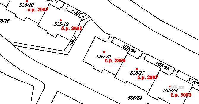 Teplice 2996 na parcele st. 535/26 v KÚ Teplice, Katastrální mapa