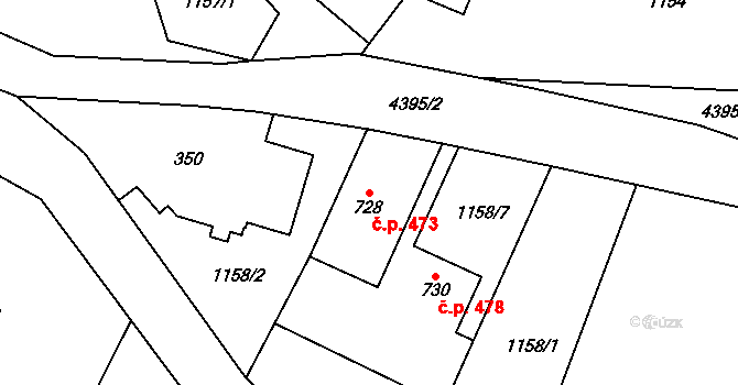 Heřmanovice 473 na parcele st. 728 v KÚ Heřmanovice, Katastrální mapa