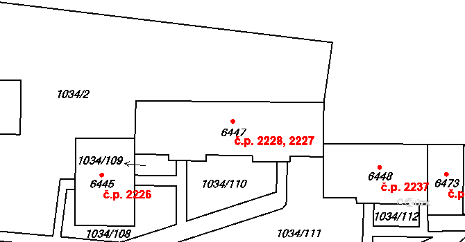 Cheb 2227,2228 na parcele st. 6447 v KÚ Cheb, Katastrální mapa