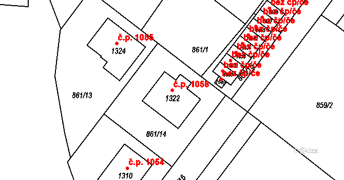 Bakov nad Jizerou 1058 na parcele st. 1322 v KÚ Bakov nad Jizerou, Katastrální mapa