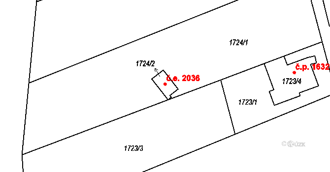 Radotín 2036, Praha na parcele st. 1724/2 v KÚ Radotín, Katastrální mapa