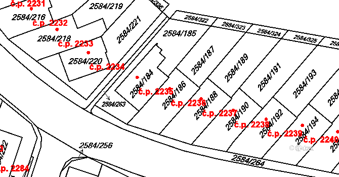 Břevnov 2236, Praha na parcele st. 2584/186 v KÚ Břevnov, Katastrální mapa
