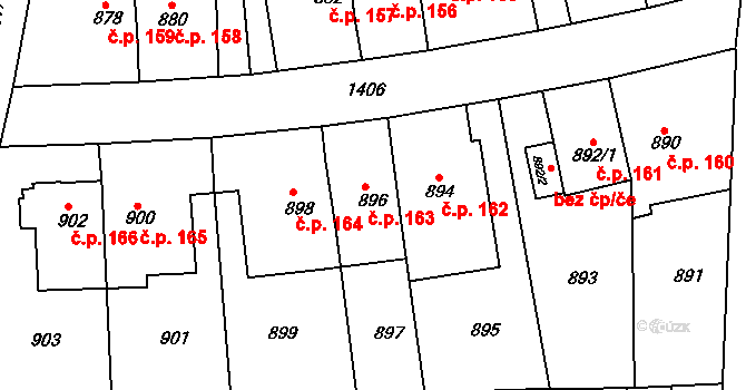 Řepy 163, Praha na parcele st. 896 v KÚ Řepy, Katastrální mapa