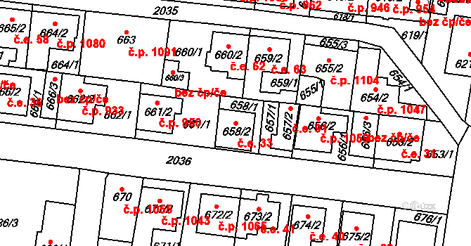Kbely 33, Praha na parcele st. 658/2 v KÚ Kbely, Katastrální mapa